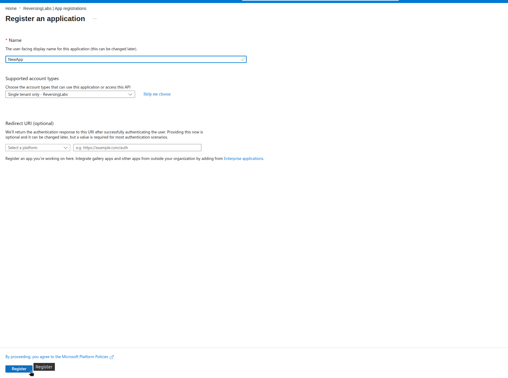 Screenshot showing the Azure Portal interface