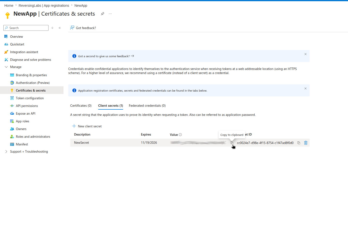 Screenshot showing the Azure Portal interface