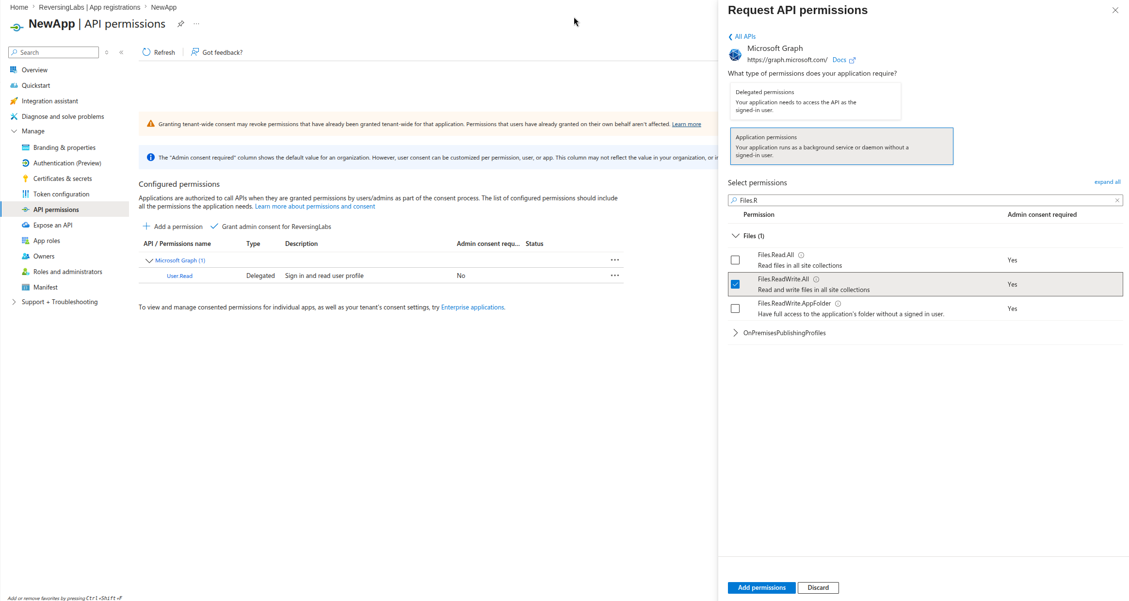 Screenshot showing the Azure Portal interface