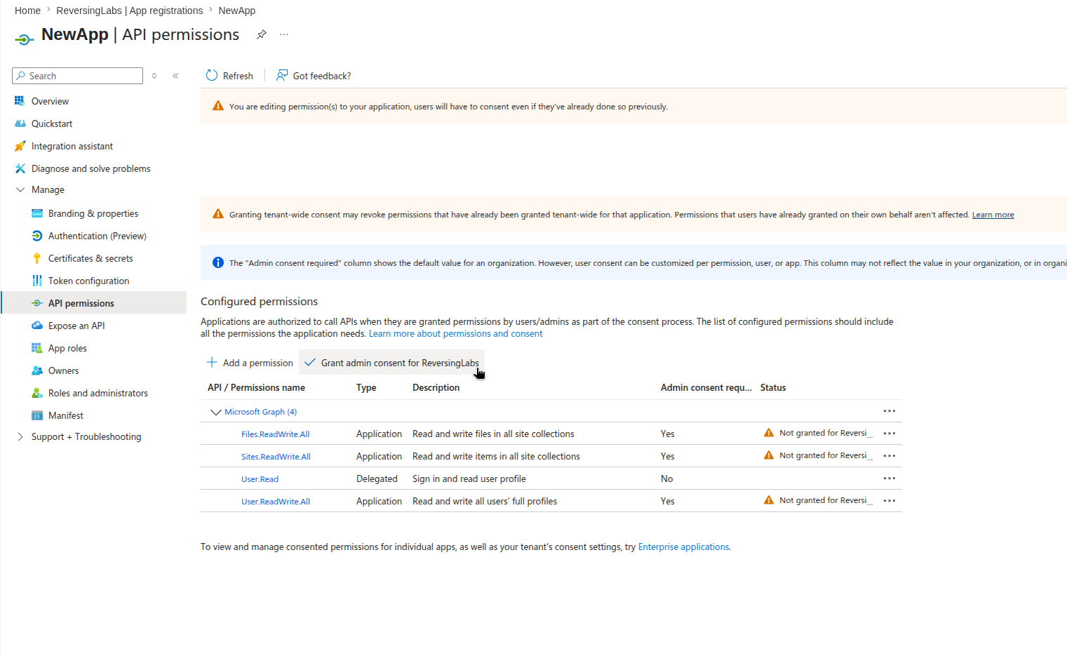Screenshot showing the Azure Portal interface