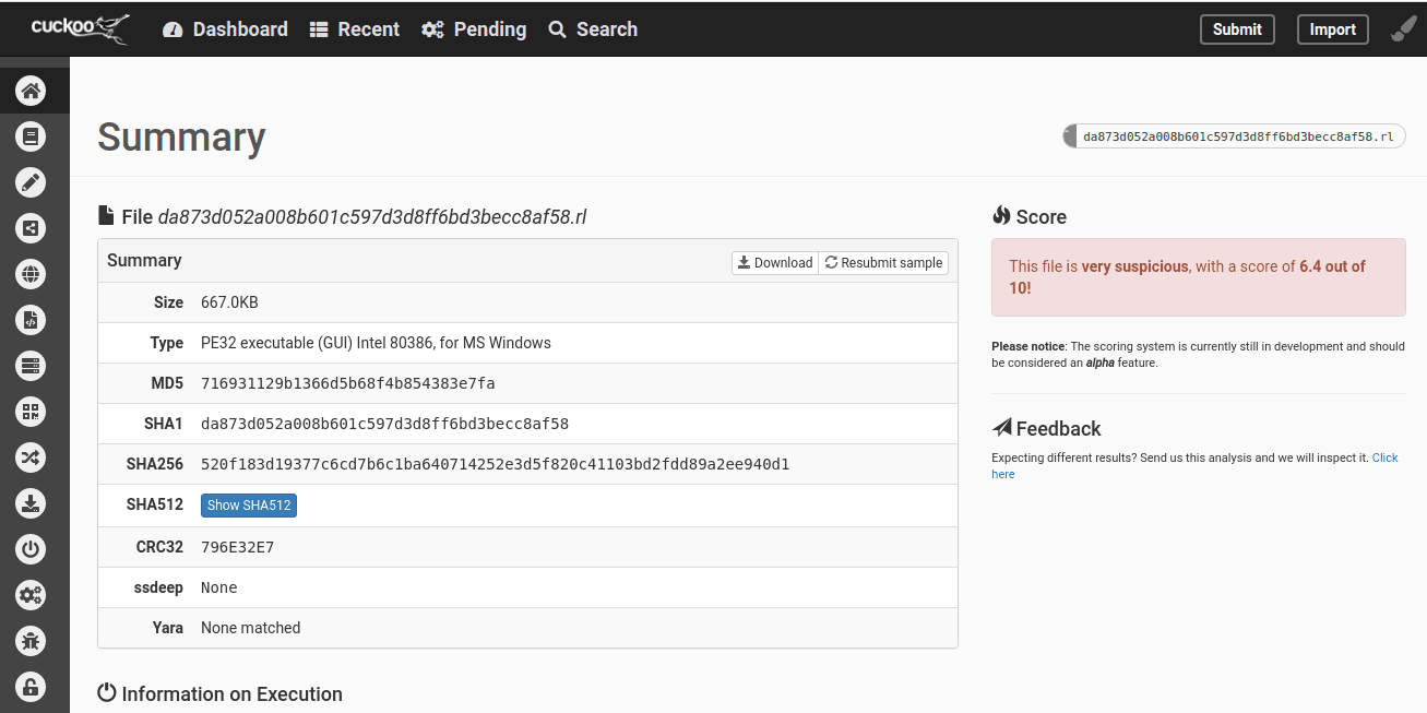 Cuckoo Web application interface with analysis results