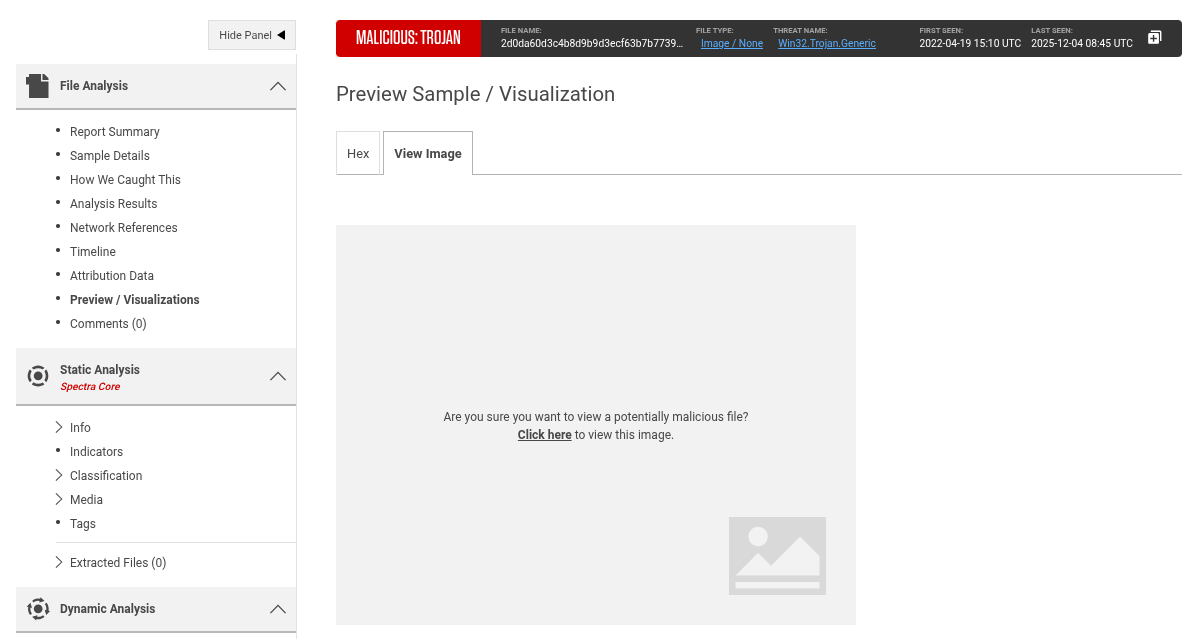 Sample Details page showing the File Preview of a JPEG image