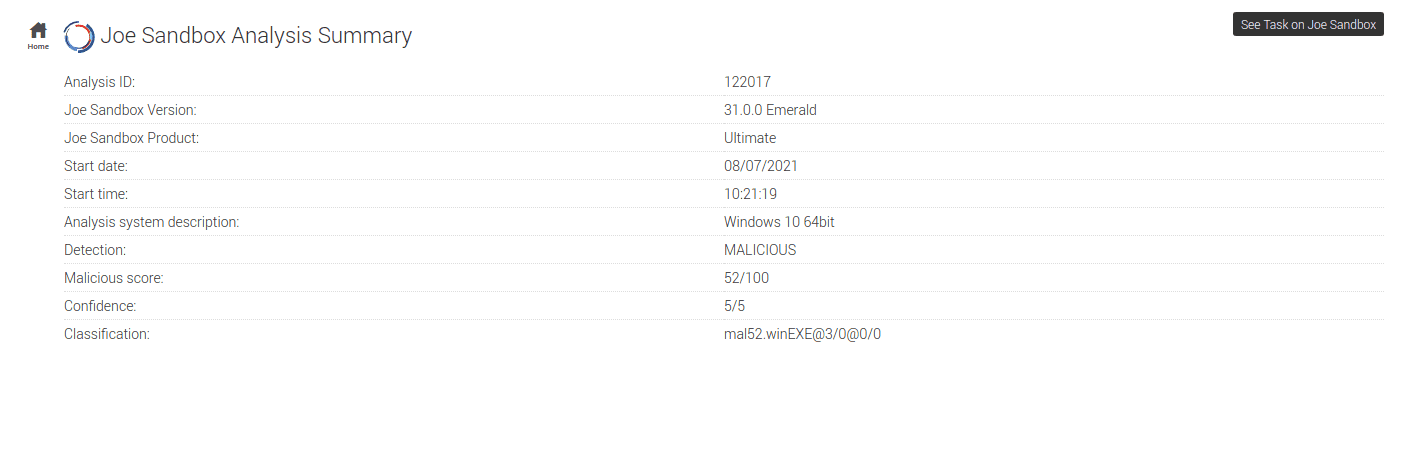 Preview of the Joe Sandbox results on the Sample Details page