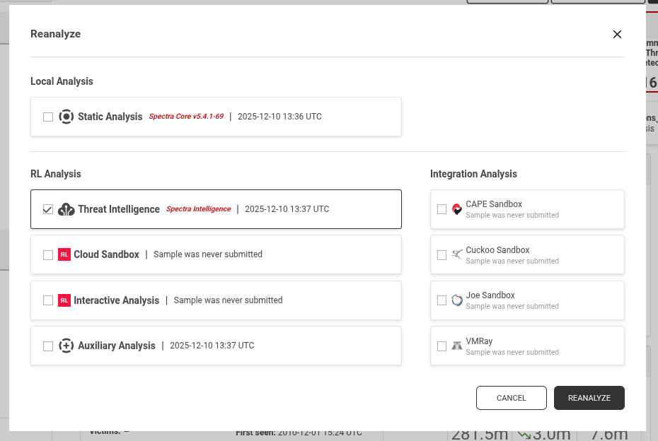 Dialog with options for reanalyzing samples