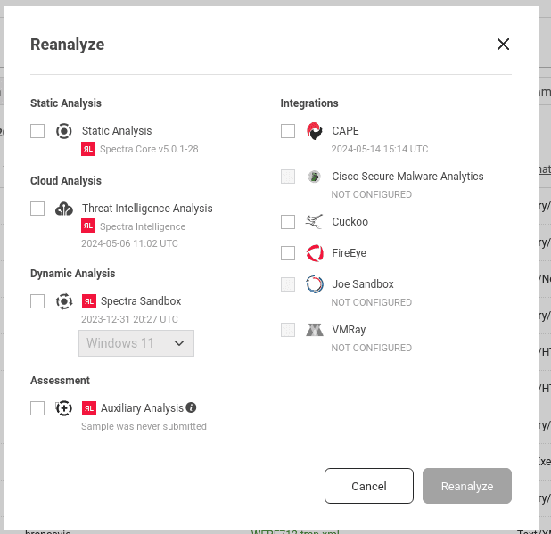 Dialog with options for reanalyzing samples