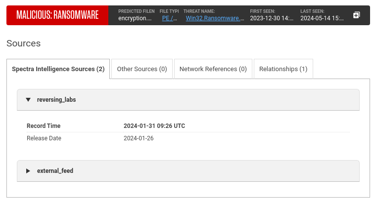 Sample Details page with visible Sources