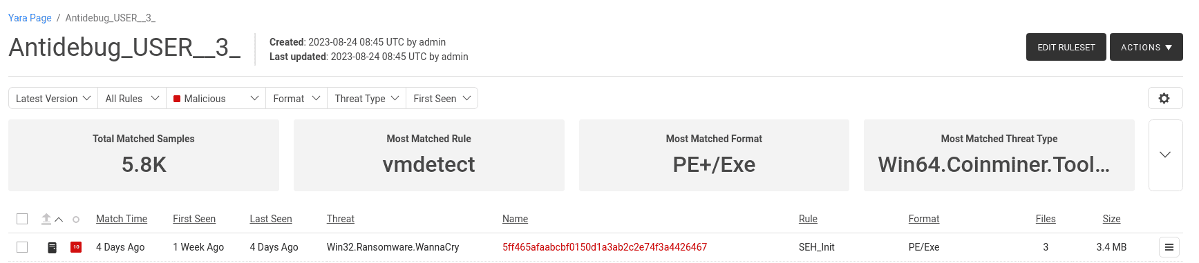 YARA matches filtered by classification: Malicious.