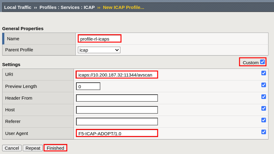 Client-side ICAPS profile