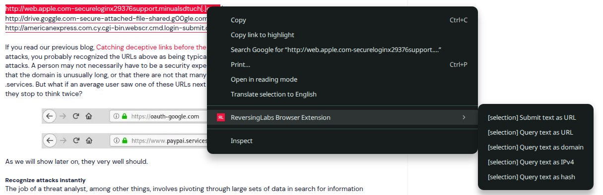 Browser extension context menu