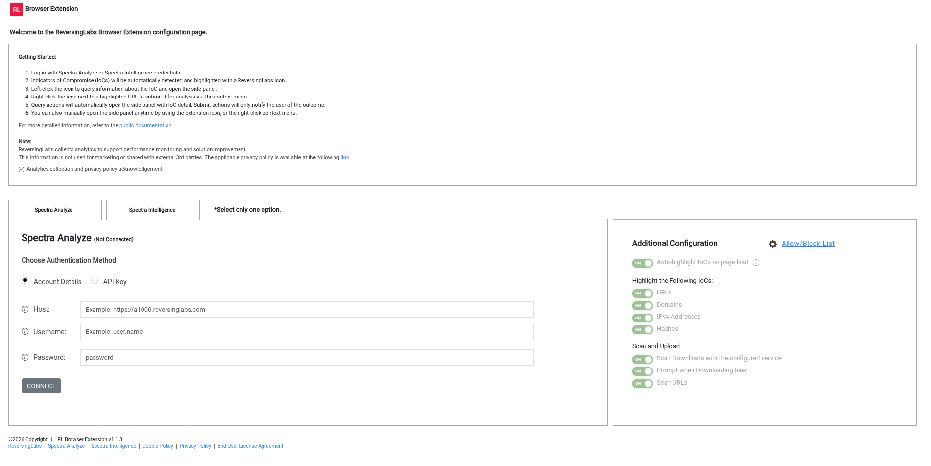 Extension Configuration Page