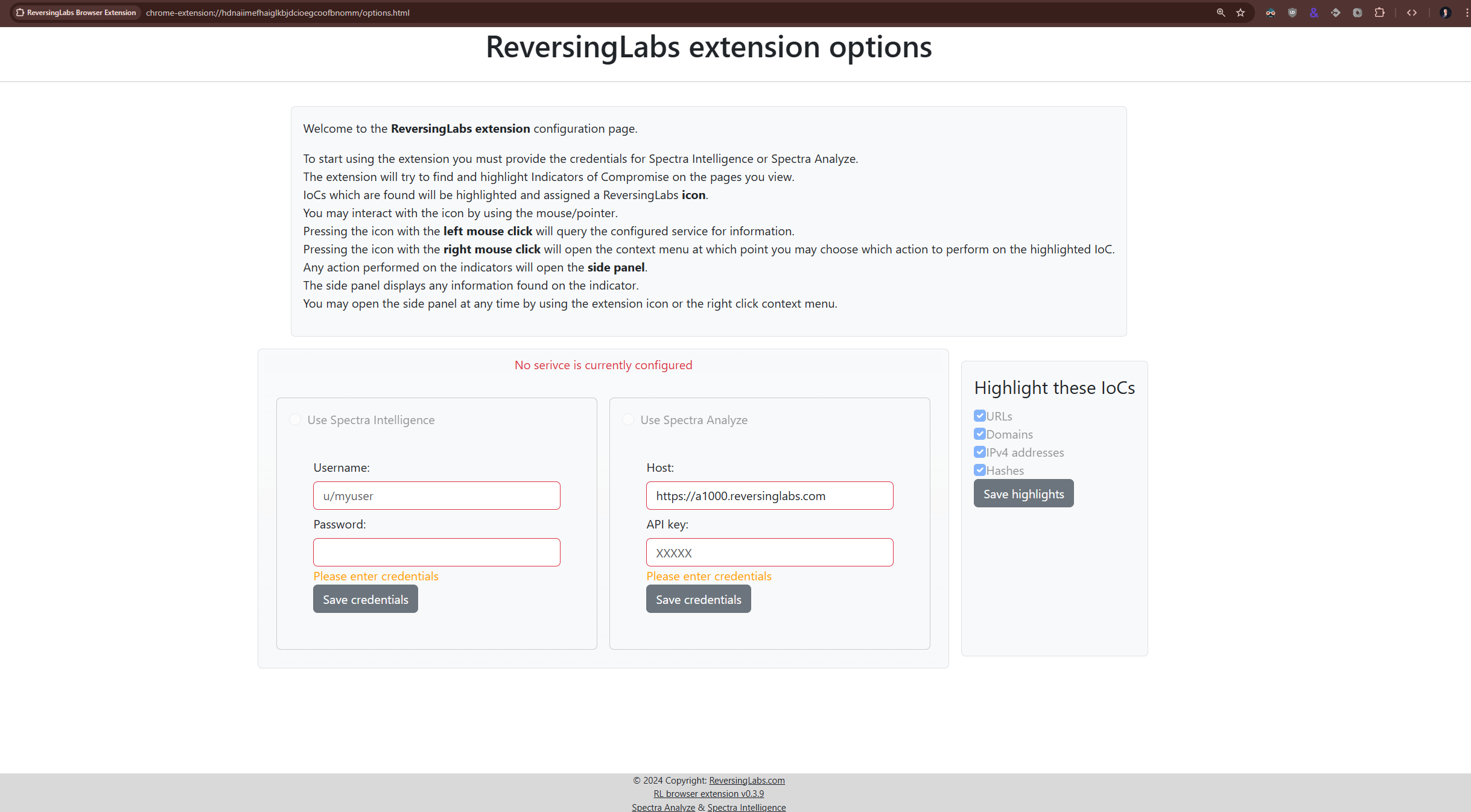 Extension Configuration Page