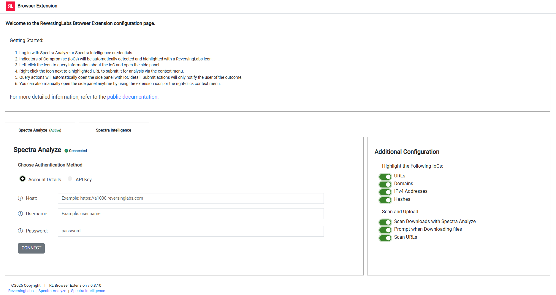 Extension Configuration Page