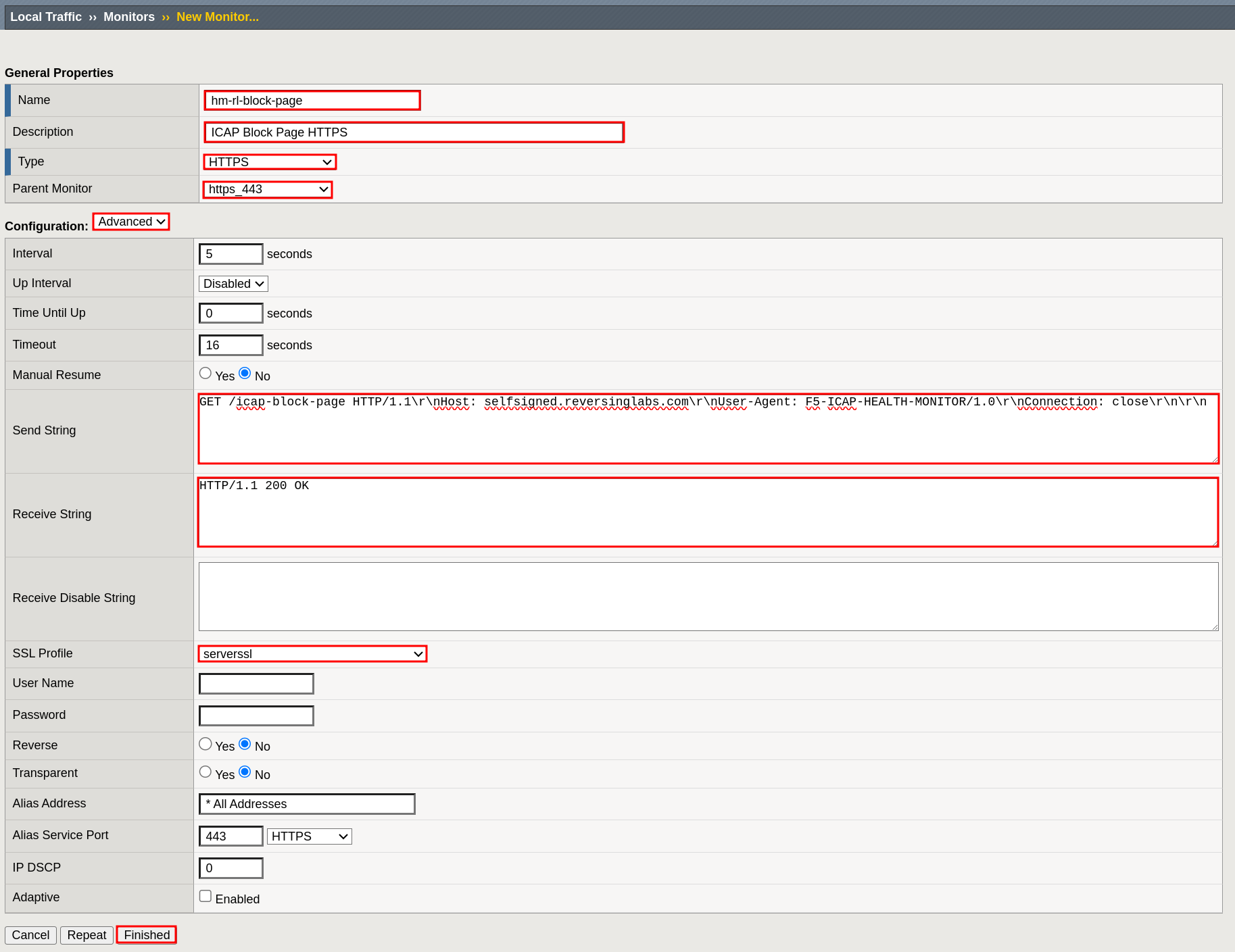 ICAP Block Page HTTPS Health Monitor
