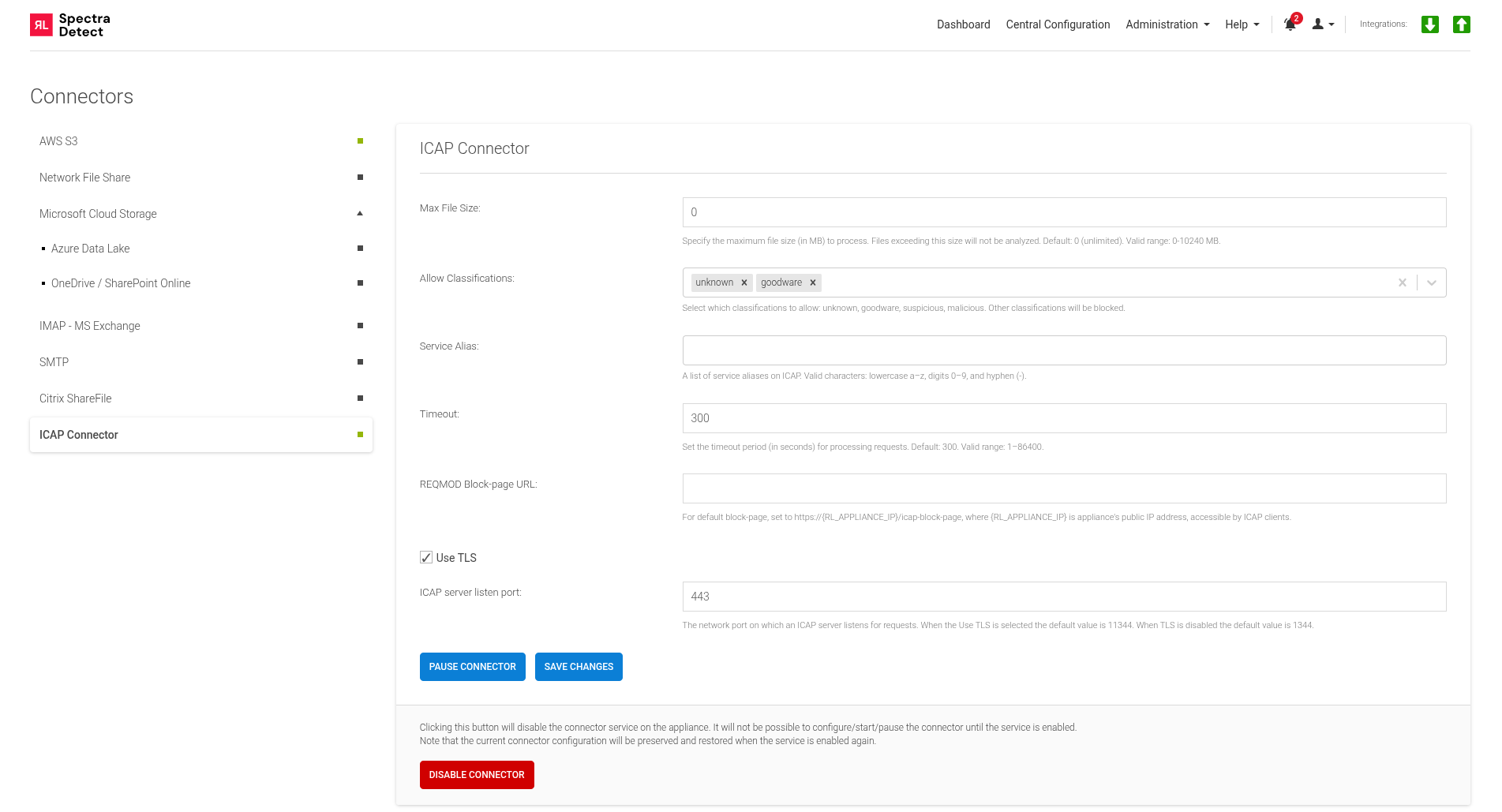 Spectra Detect Manager ICAP Connector