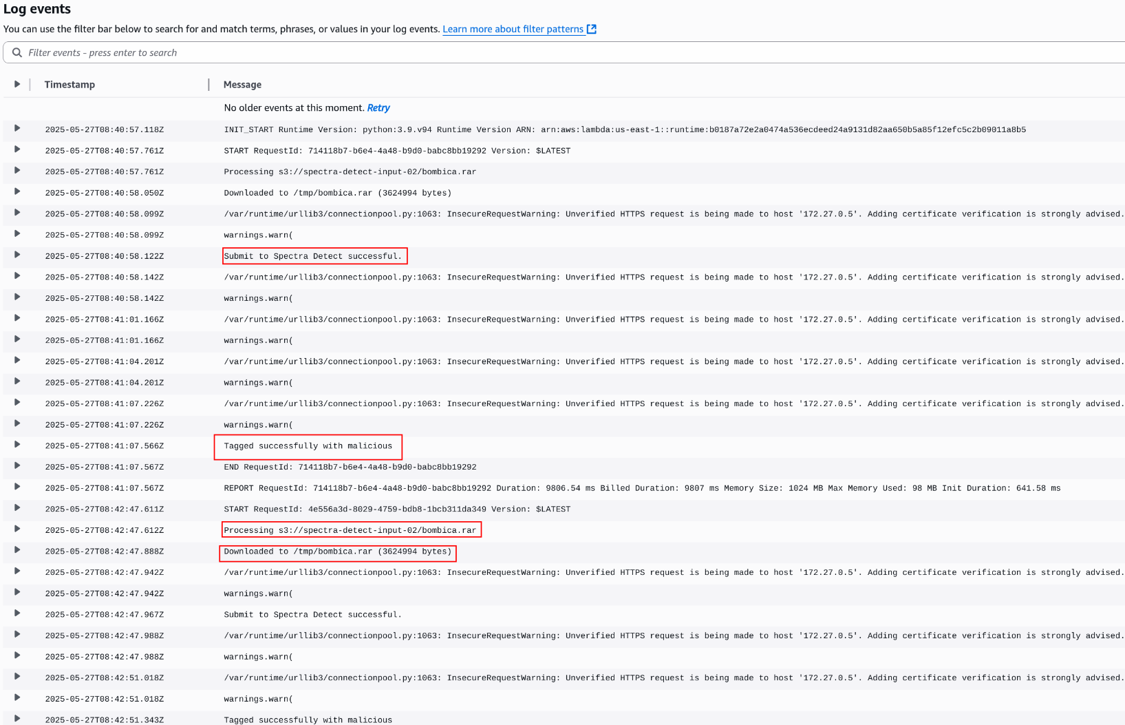 Lambda function logs