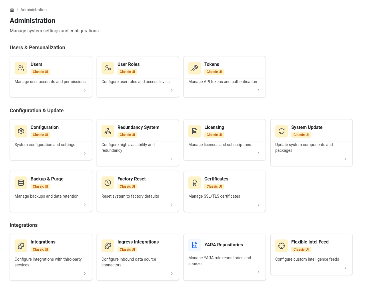 An image showing the new UI Administration page