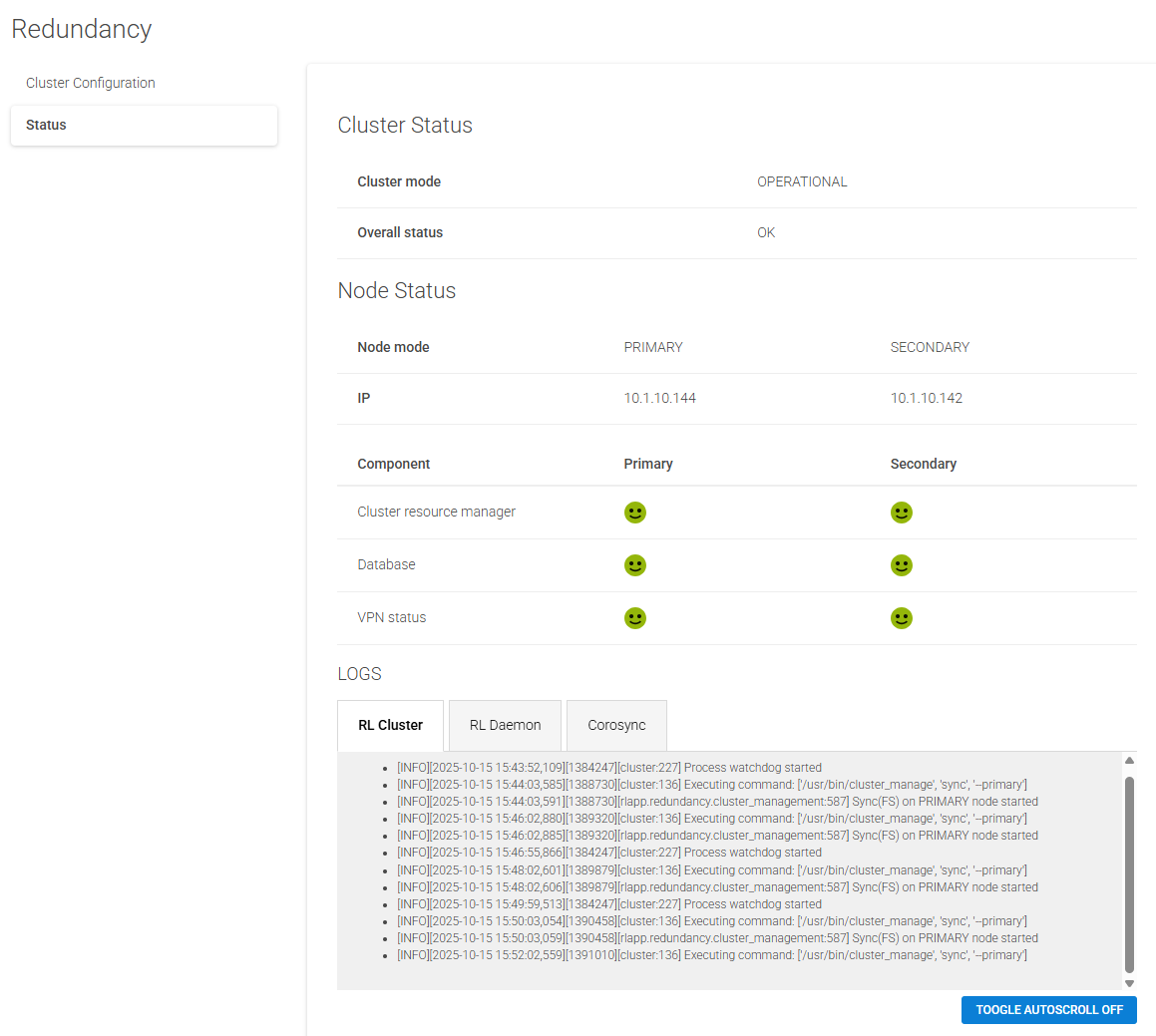 Cluster Status