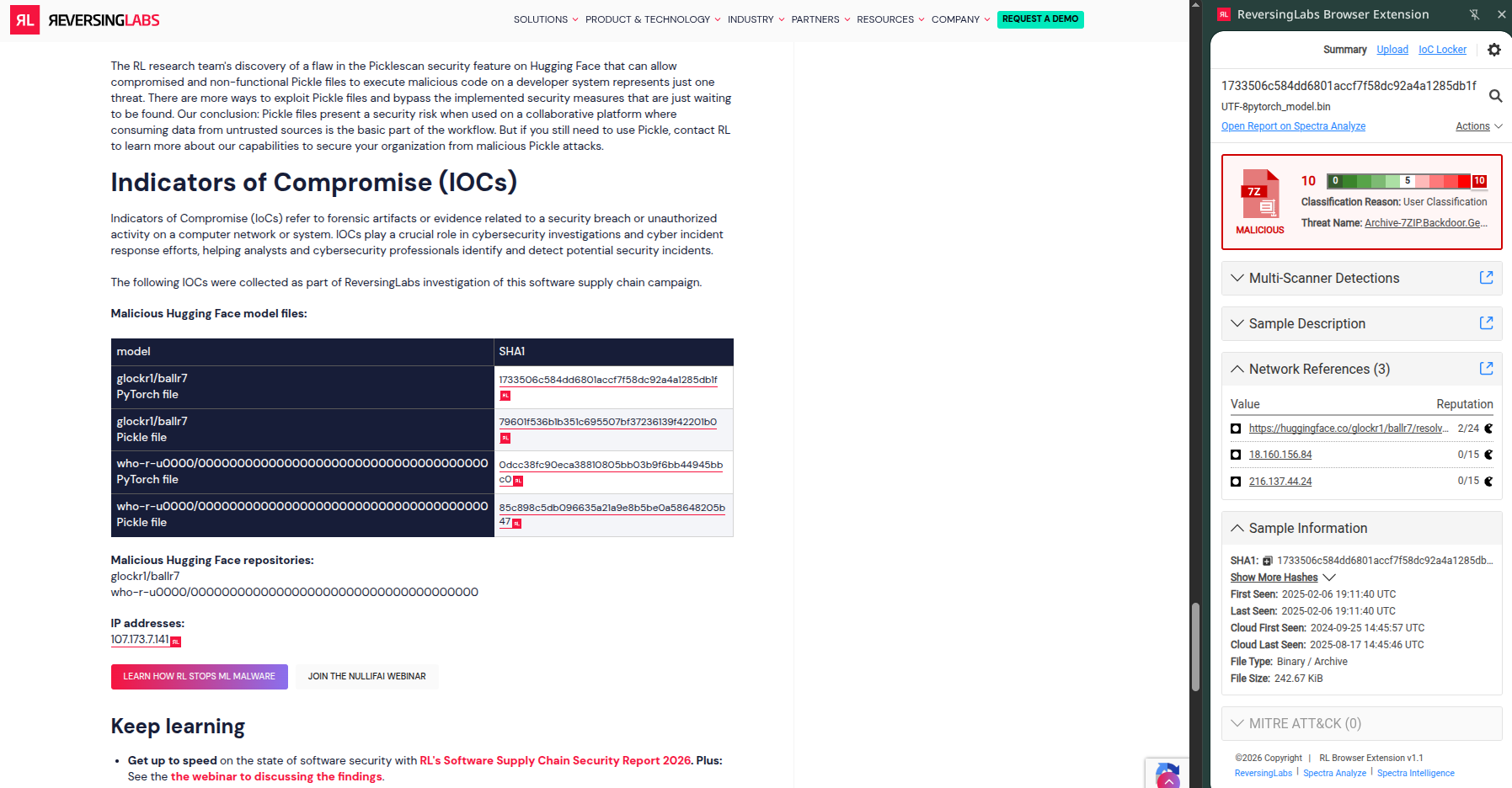 Browser page with highlighted indicators and RL icons for quick lookup