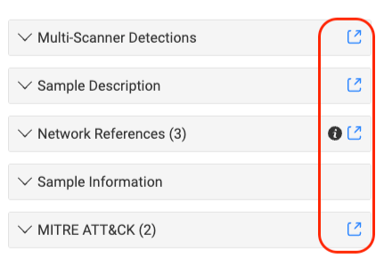 Browser extension side panel showing pivot links