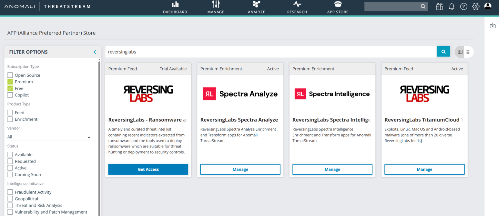 ReversingLabs - Ransomware and Related Tools Intel List on ThreatStream App Store