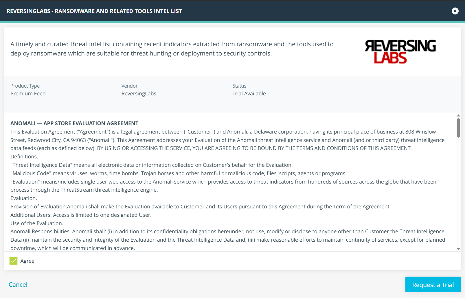 ReversingLabs - Ransomware and Related Tools Intel List on ThreatStream App Store