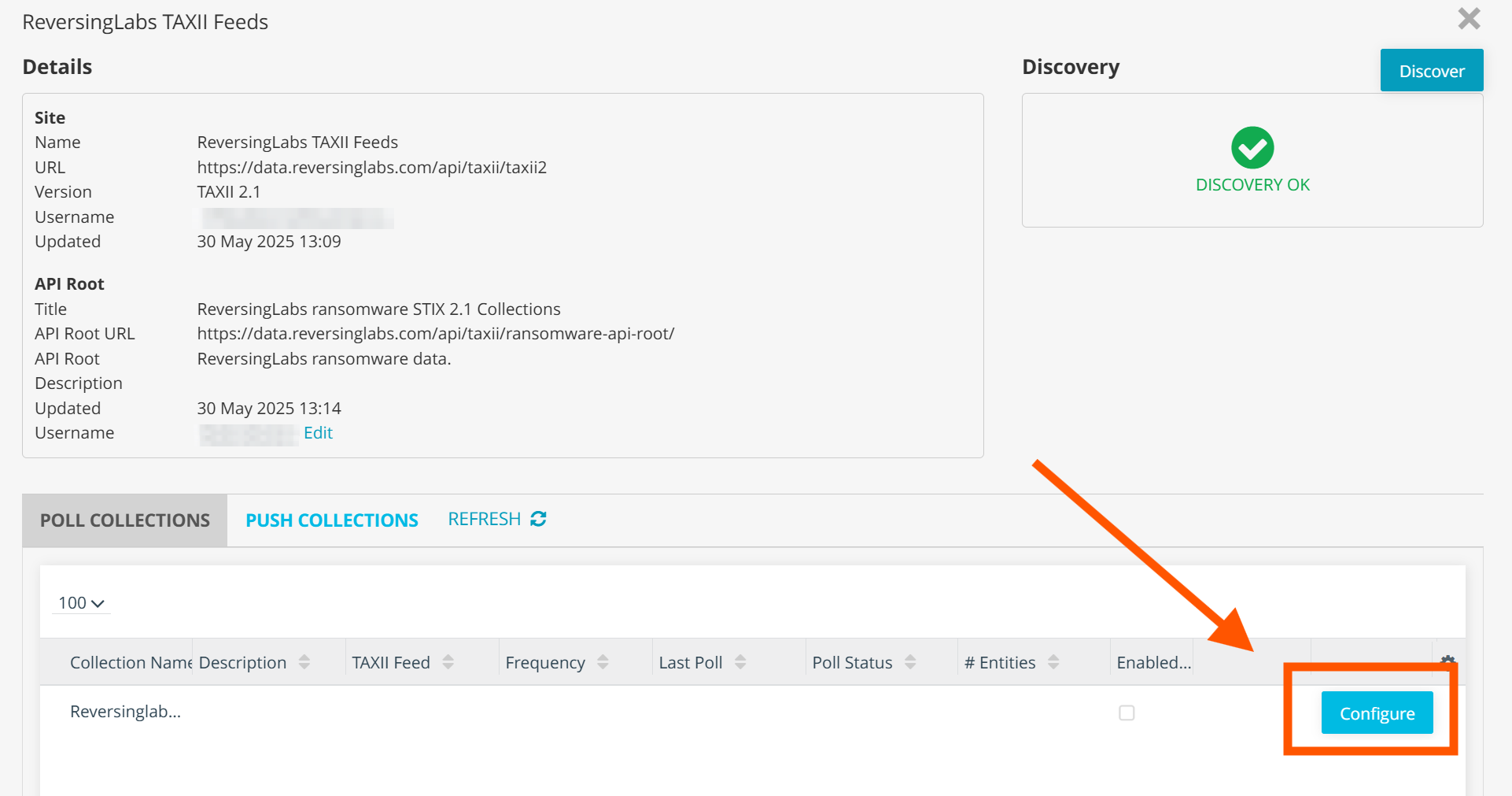 TAXII Feed Configure Polling Settings