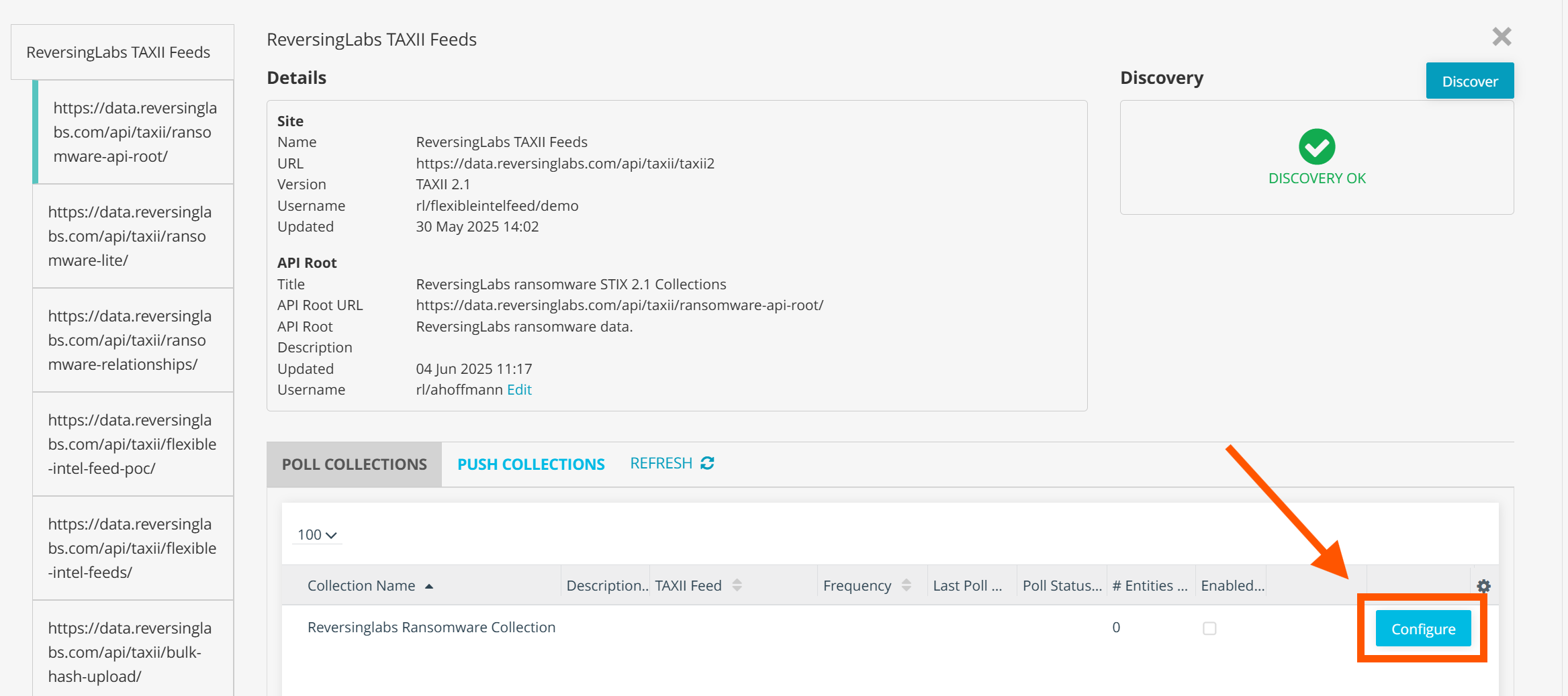 TAXII Feed Configure Polling Settings