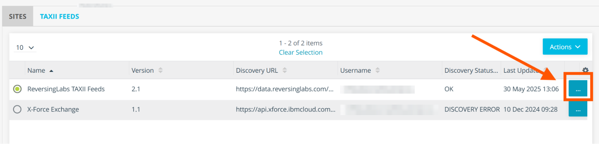 TAXII Feed Site Details