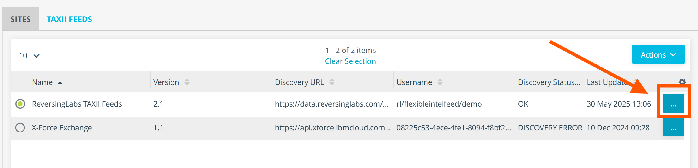 TAXII Feed Site Details