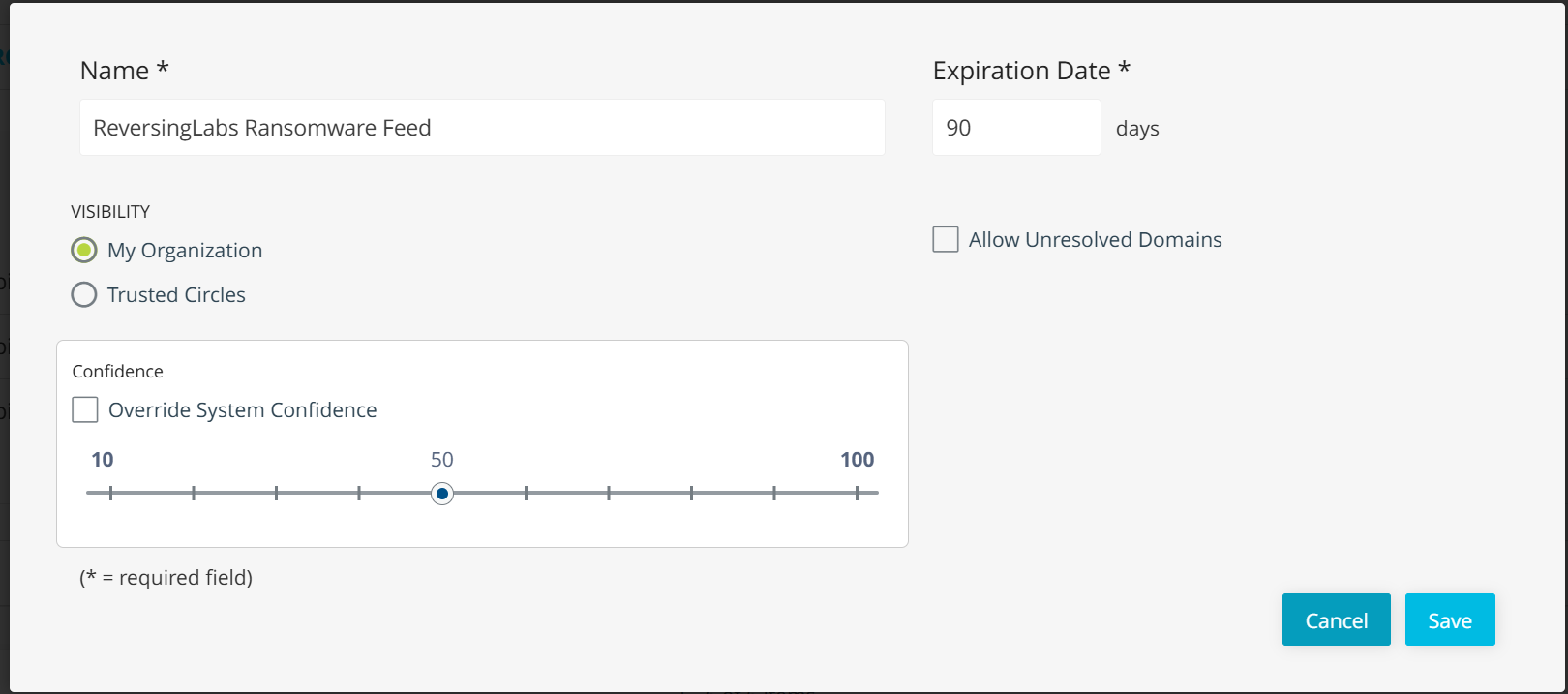TAXII Feed Configuration