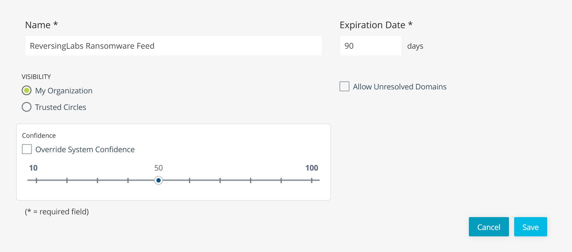 TAXII Feed Configuration